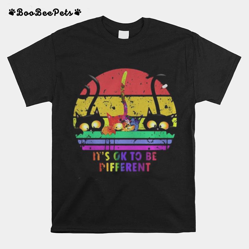 Lgbt Cat It%E2%80%99S Ok To Be Different Vintage Retro T-Shirt