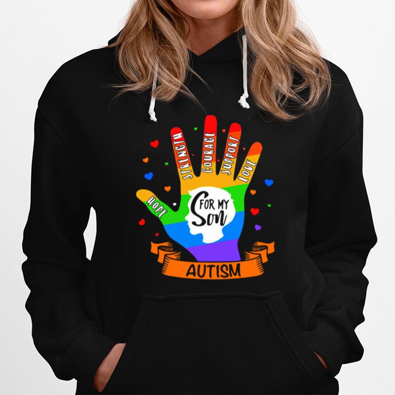 Lgbt Hand Hope Strength Courage Support Love For My Son Autism Hoodie