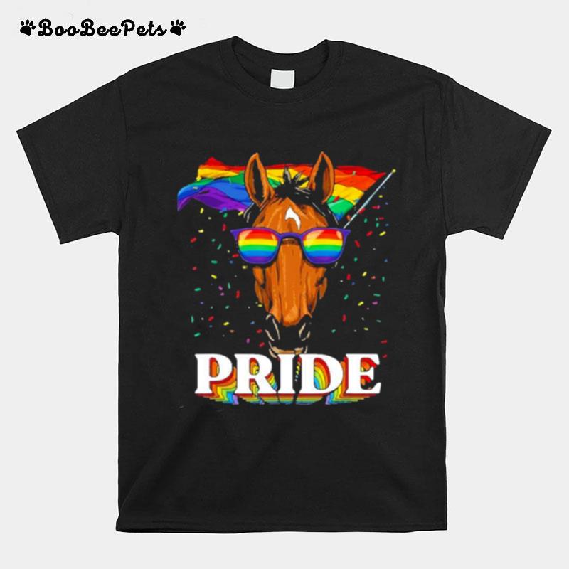 Lgbt Horse Gay Pride Lgbtq Rainbow Flag Sunglasses T-Shirt