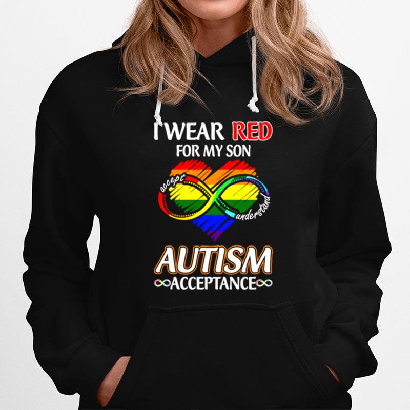 Lgbt I Wear Red For My Son Accept Understand Autism Acceptance Hoodie