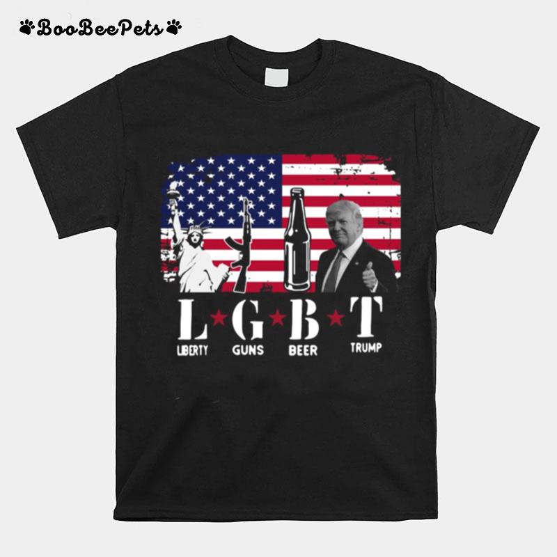 Lgbt Liberty Guns Beer Trump American Flag T-Shirt