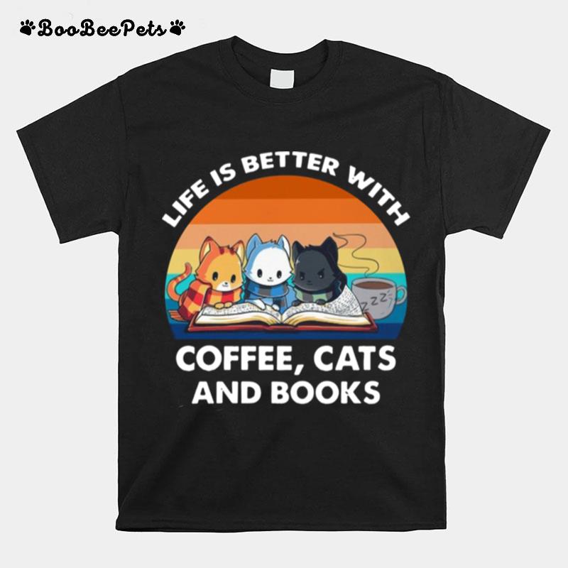 Life Better With Coffee Cats Vintage T-Shirt