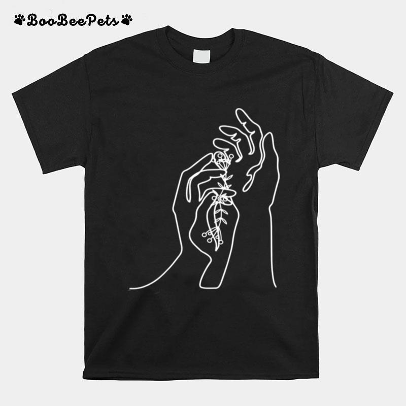 Line Art Hand Abstract Minimalist Drawing Cool Novelty T-Shirt