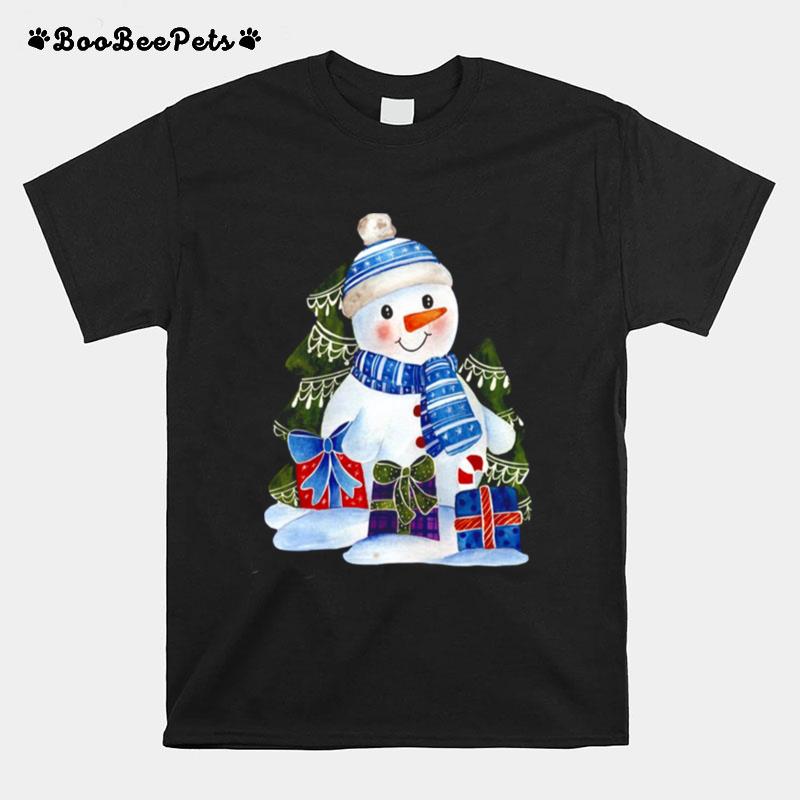 Little Smiling Snowman Watercolor Artwork Winter Spirit Snowman Snowman Pattern Tshirt T-Shirt