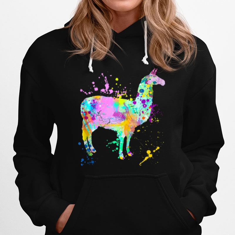 Llama Watercolor Paint Splash Artsy Love Llamas Alpaca Hoodie