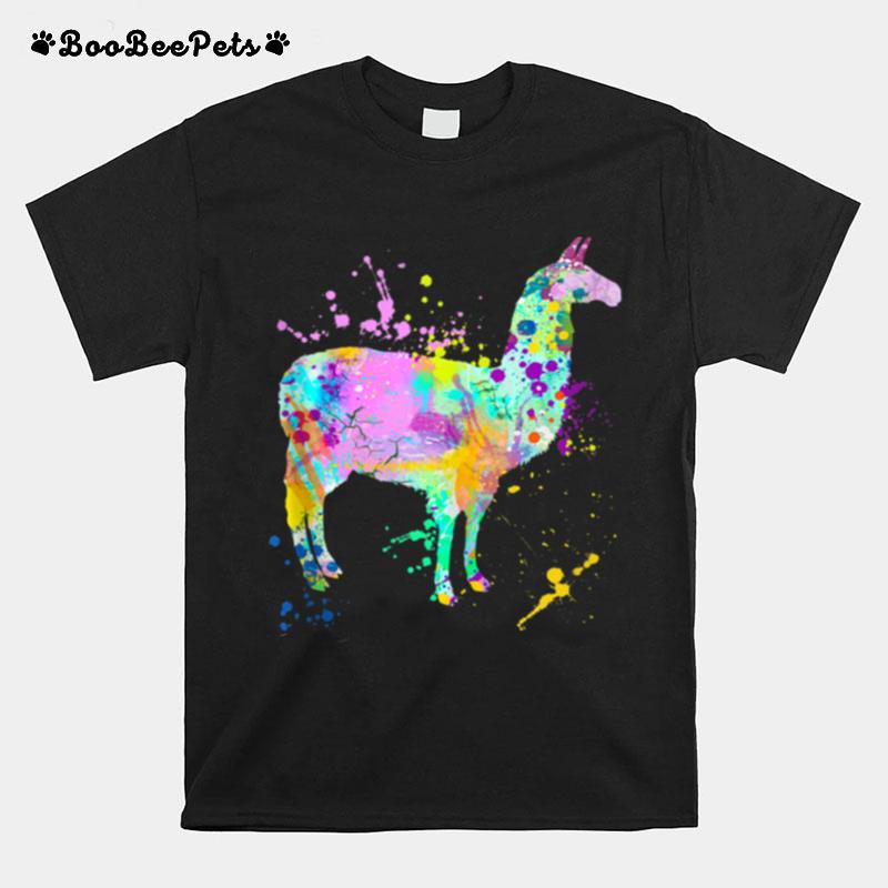 Llama Watercolor Paint Splash Artsy Love Llamas Alpaca T-Shirt