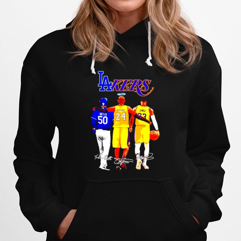Los Angeles Dodgers And Los Angeles Lakers Mookie Betts Bryant And James Signatures Hoodie