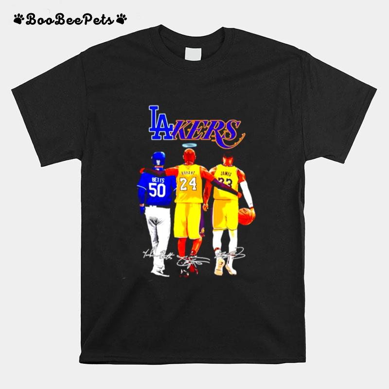 Los Angeles Dodgers And Los Angeles Lakers Mookie Betts Bryant And James Signatures T-Shirt