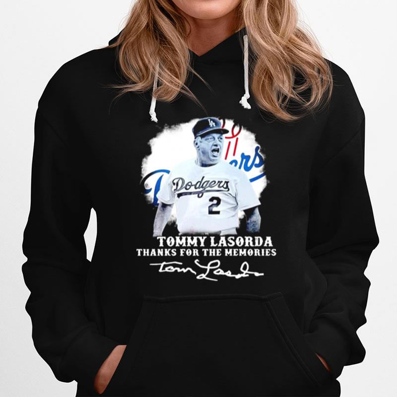 Los Angeles Dodgers Tommy Lasorda Thanks For The Memories Signatures Hoodie