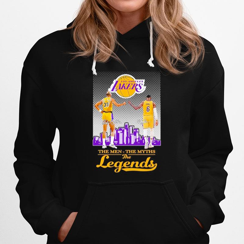 Los Angeles Lakers Abdul Jabbar And Lebron James The Men The Myth The Legends Signatures Hoodie