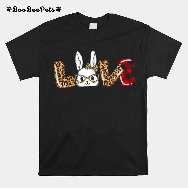 Love Bunny Leopard Print Bunny Easter Day Girls Boys T-Shirt