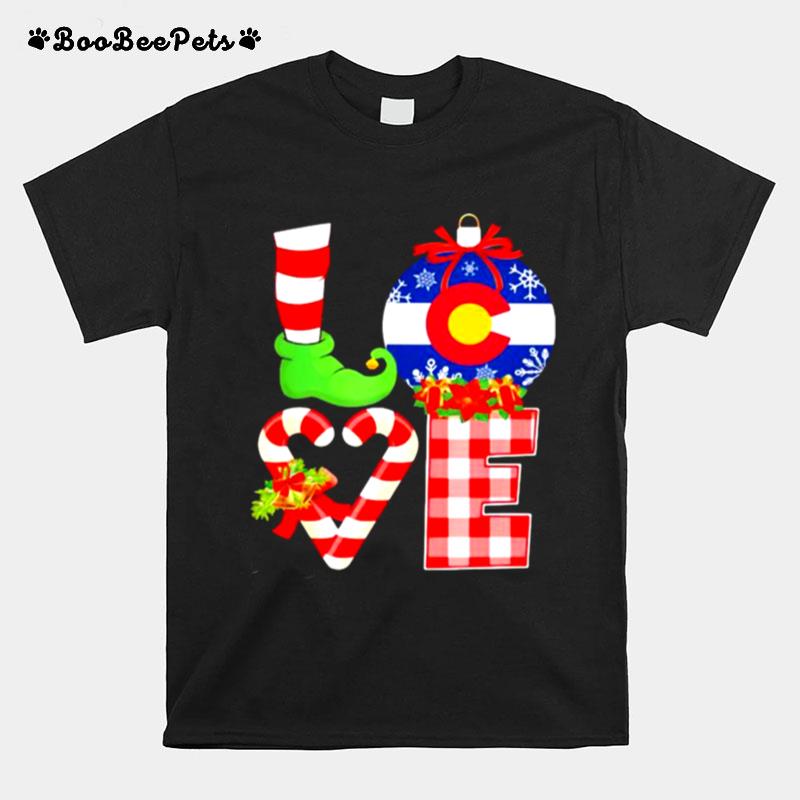 Love Flag Of Colorado Elf Pajama Christmas T-Shirt