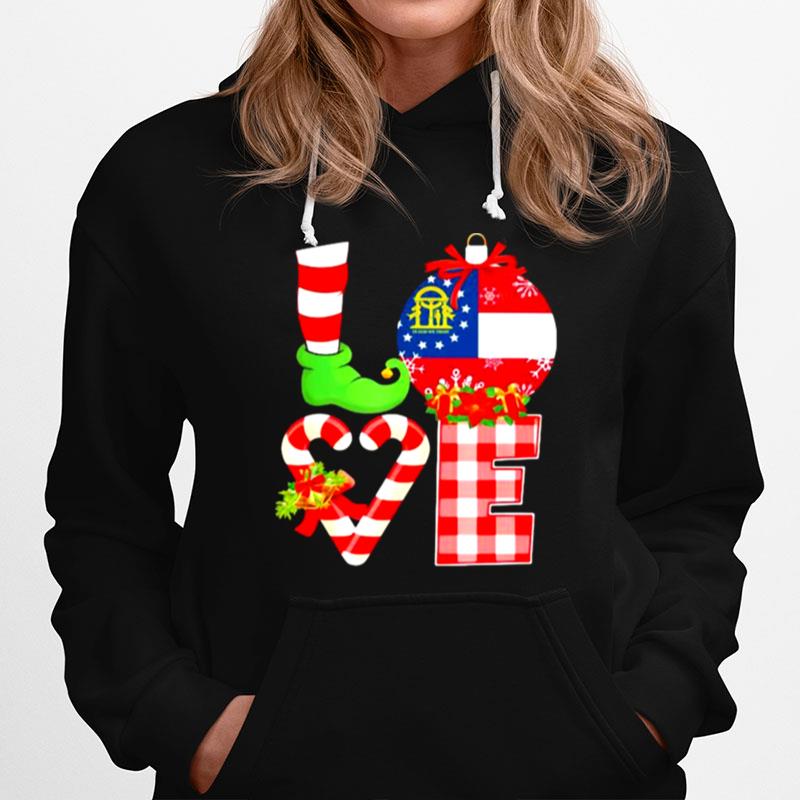 Love Georgia State Flag Vector Elf Pajama Christmas Hoodie