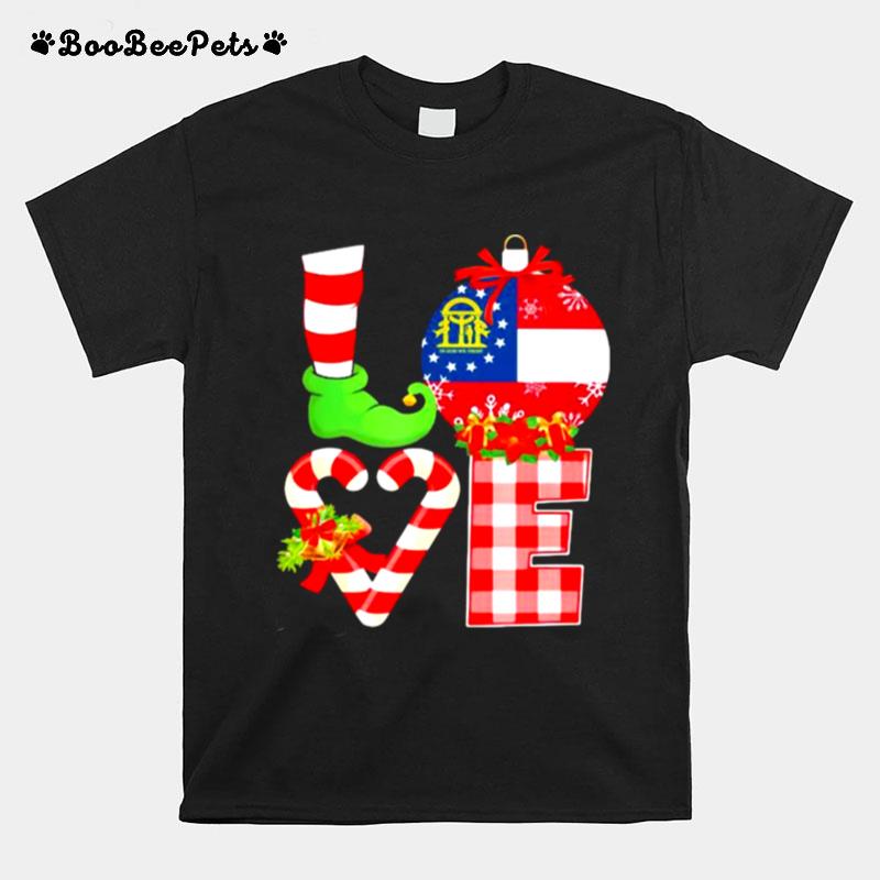 Love Georgia State Flag Vector Elf Pajama Christmas T-Shirt