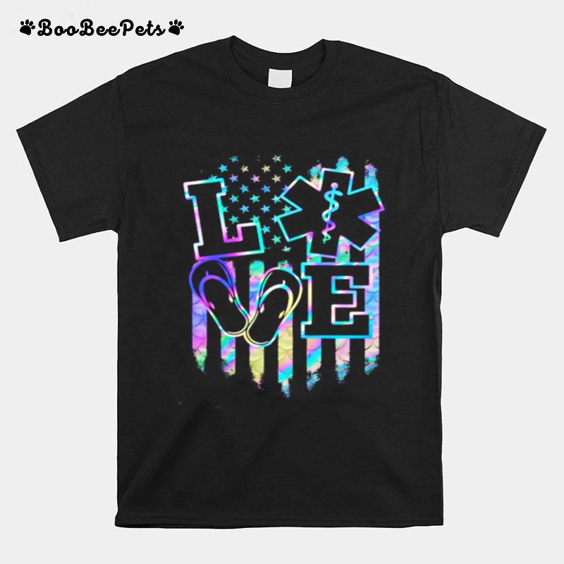 Love Paramedic American Flag Hologram Independence Day T-Shirt