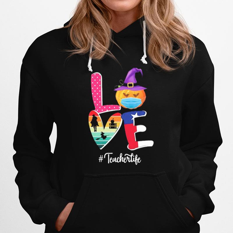 Love Pumpkin Mask Riding Horse Books And Witch American Flag Teacherlife Hoodie