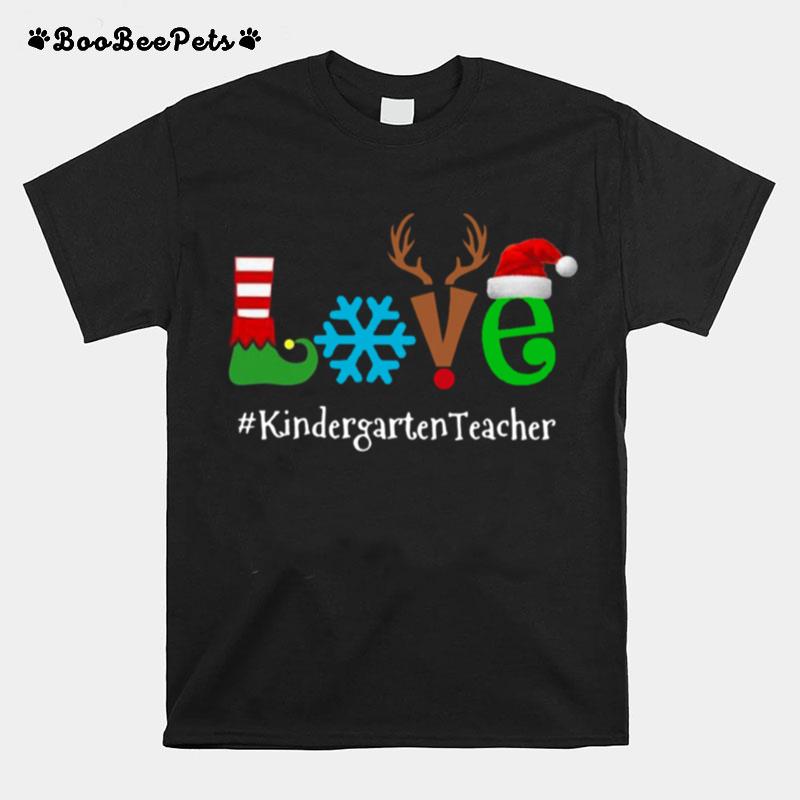 Love Snow Elf Reindeer Kindergarten Teacher Christmas T-Shirt