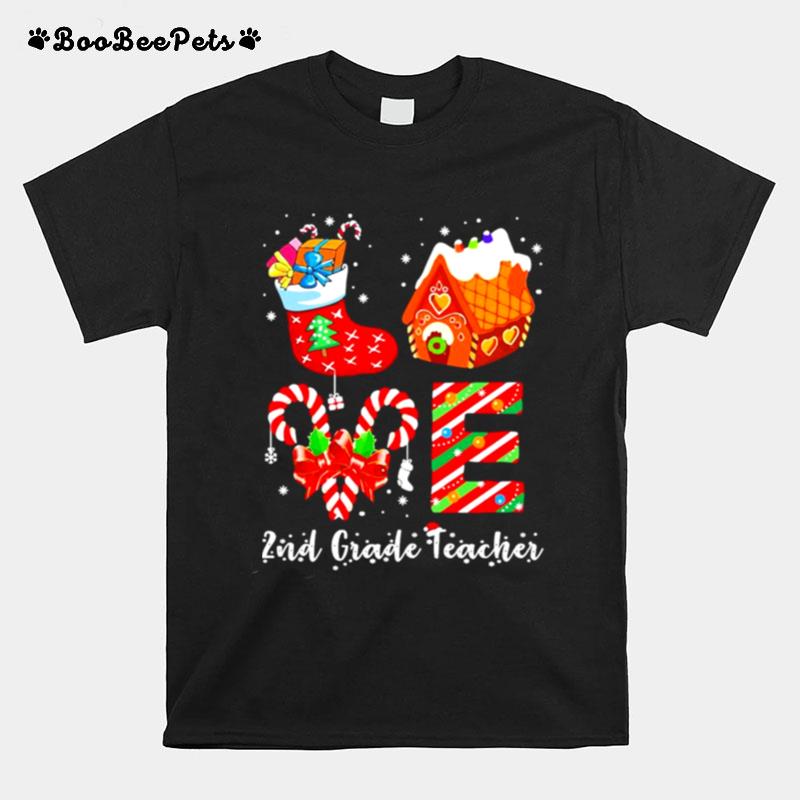 Love Socks House 2Nd Grade Teacher Merry Christmas T-Shirt