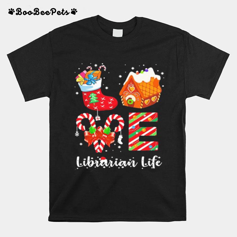 Love Socks House Librarian Life Merry Christmas T-Shirt