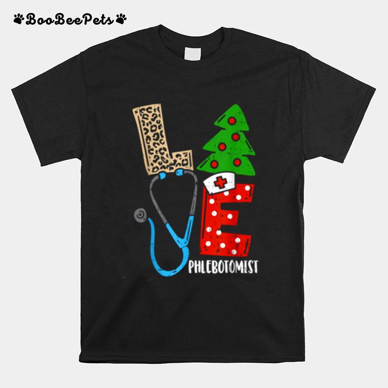 Love Stethoscope Snowflake Phlebotomist Christmas Scrub Xmas T-Shirt