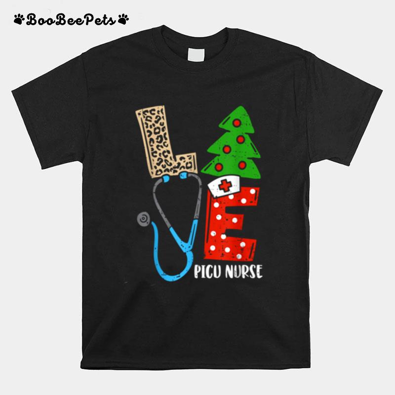 Love Stethoscope Snowflake Picu Nurse Christmas Scrub Xmas T-Shirt