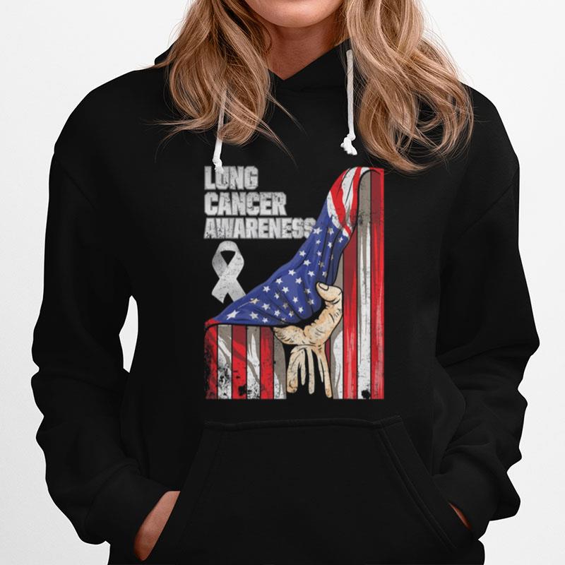 Lung Cancer Awareness American Flag Hoodie