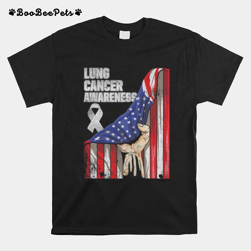 Lung Cancer Awareness American Flag T-Shirt