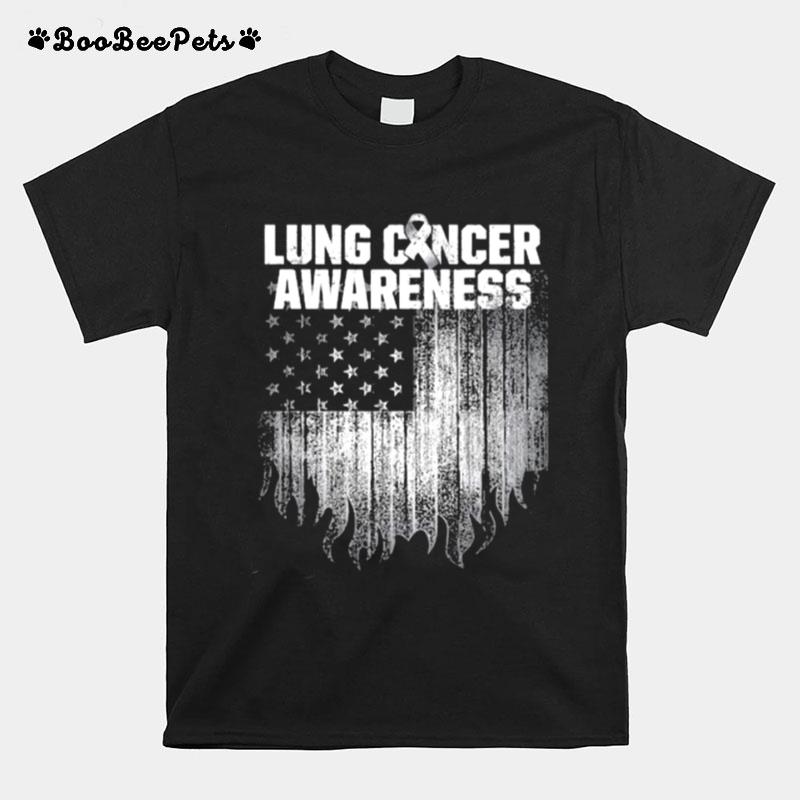 Lung Cancer Awareness Survivor Therapists Carcinoma Warrior American Flag T-Shirt