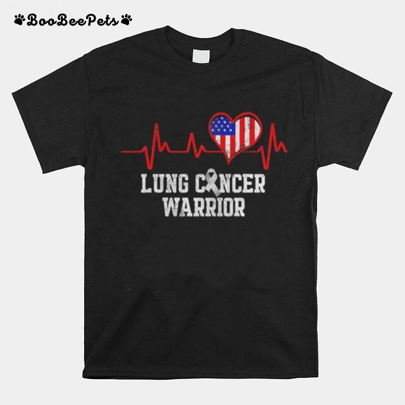 Lung Cancer Survivor Achieved Carcinoma Warrior American Flag Heartbeat T-Shirt
