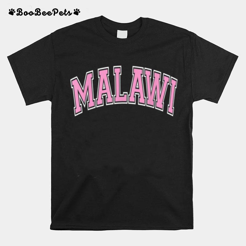 Malawi Varsity Style Pink Text T-Shirt