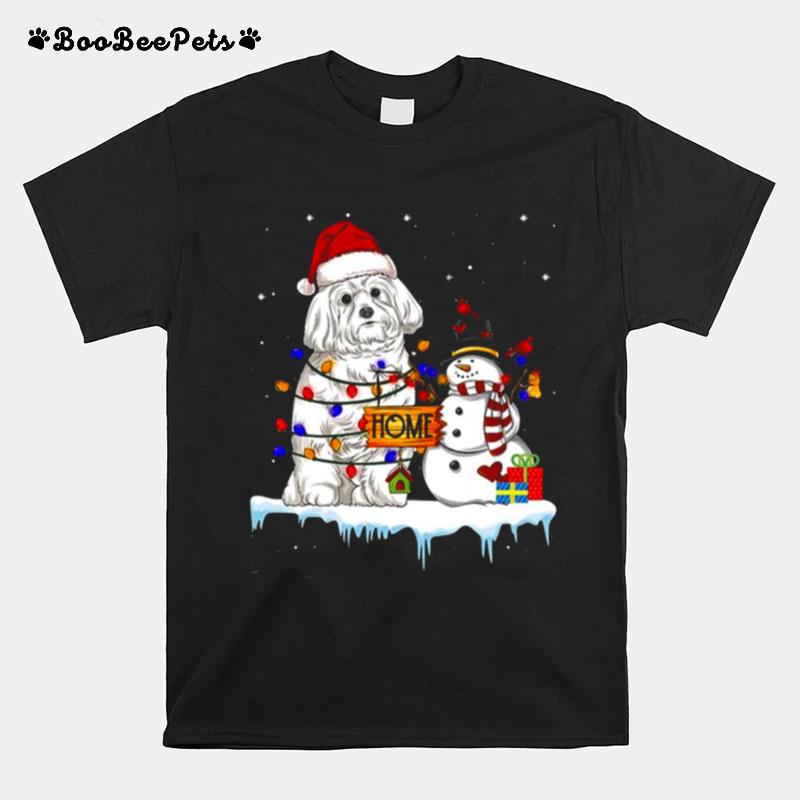 Maltese Dog Christmas Snowman T-Shirt