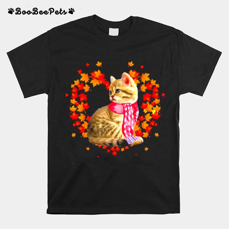 Maple Cat Leaf Fall Hello Autumn Funny Cat Kitten Lover T-Shirt