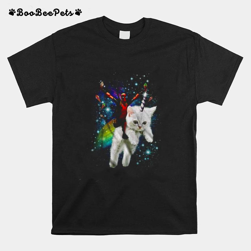 Marvel Deadpool Mens Space Trip Unicorn Kitty T-Shirt