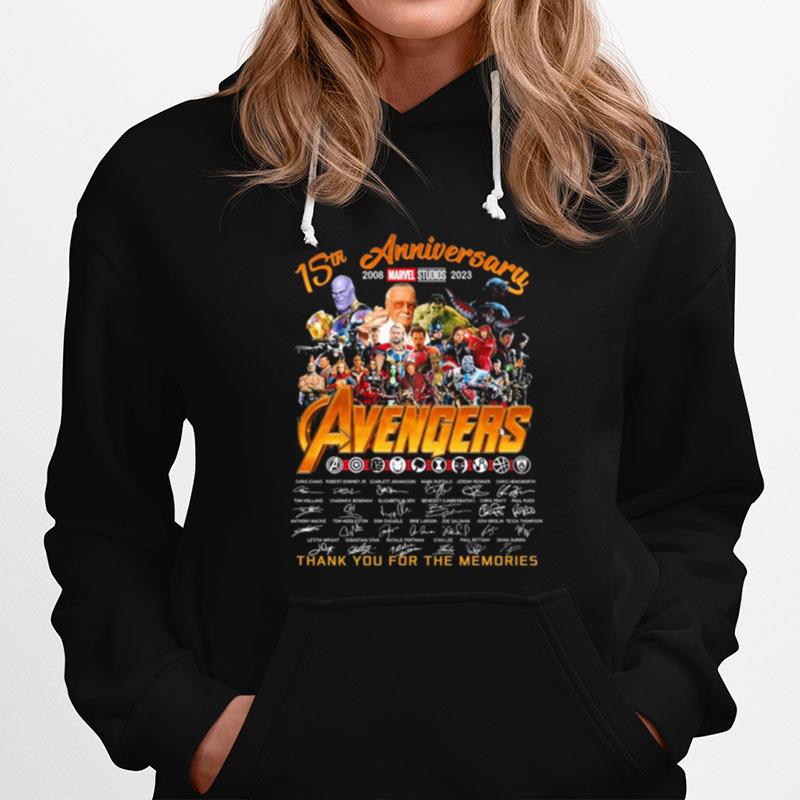 Marvel Studios Avengers 15Th Anniversary 2008 2023 Thank You For The Memories Signatures Hoodie