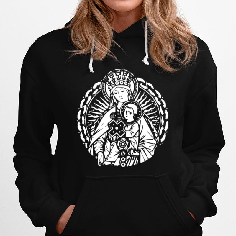 Mary Queen Mother And Child Jesus Vintage Art Catholic Hoodie