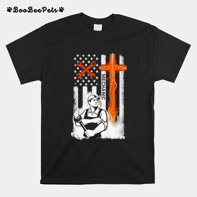 Mechanic With American Flag T-Shirt