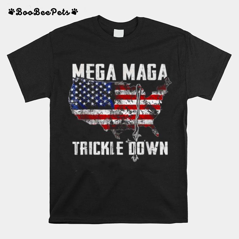 Mega Maga Trickle Down Biden Vintage American Us Flag T-Shirt