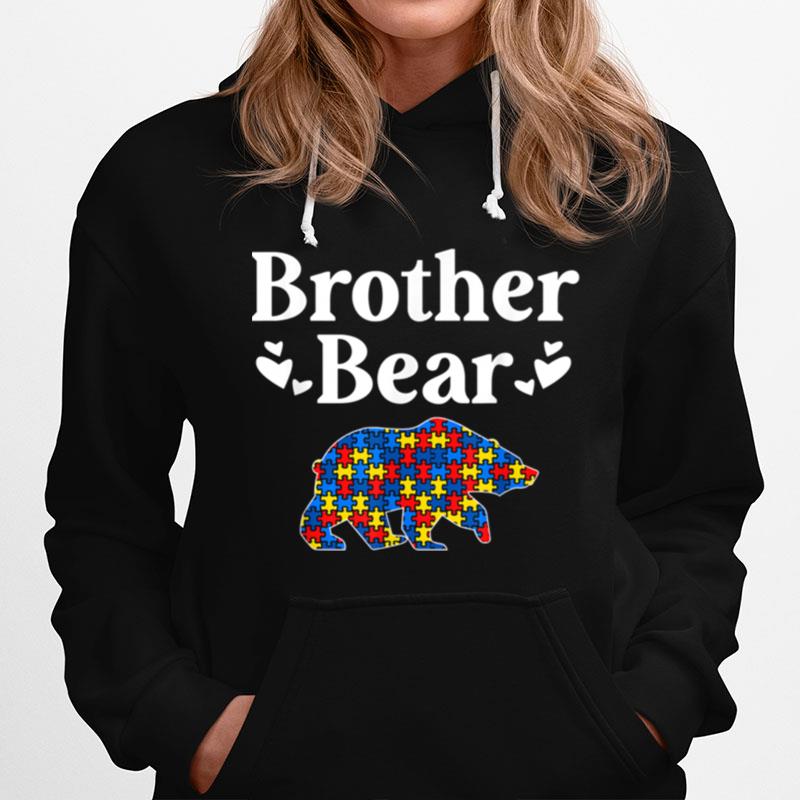 Mens Autism Awareness Brother Bear Puzzle Piece Autistic Sibling Hoodie