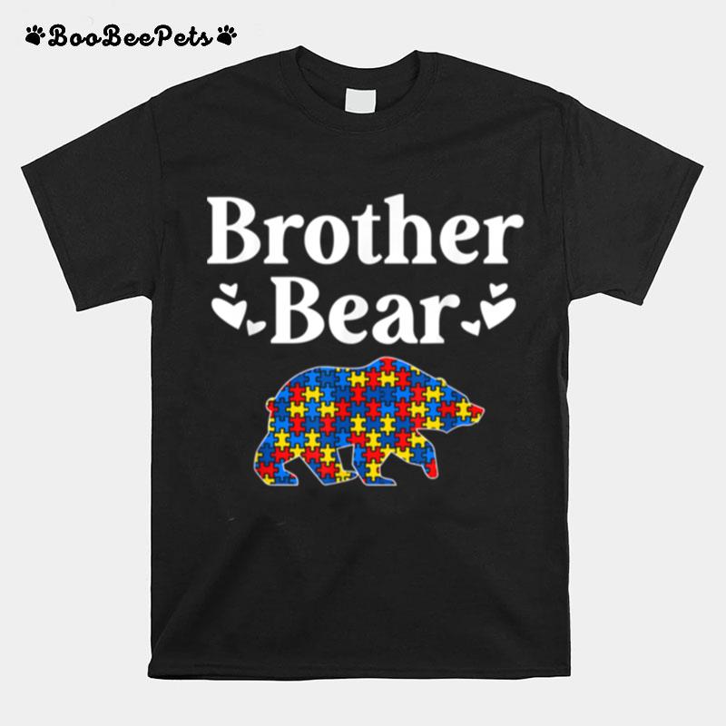 Mens Autism Awareness Brother Bear Puzzle Piece Autistic Sibling T-Shirt