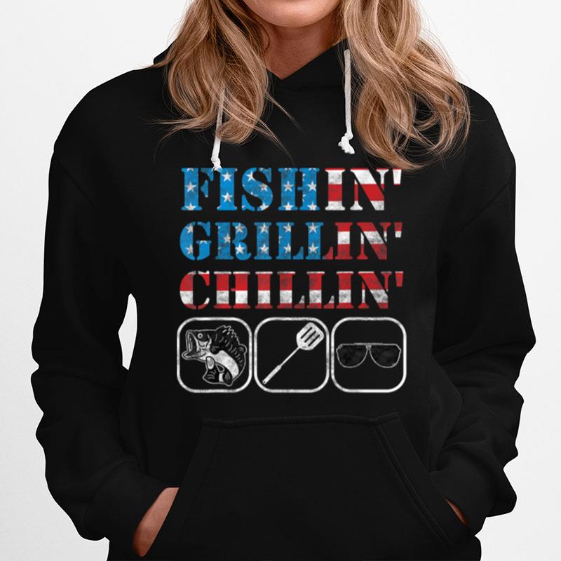 Mens Fishin Grillin Chillin T American Pride Dad Joke T B0B347Gvzn Hoodie