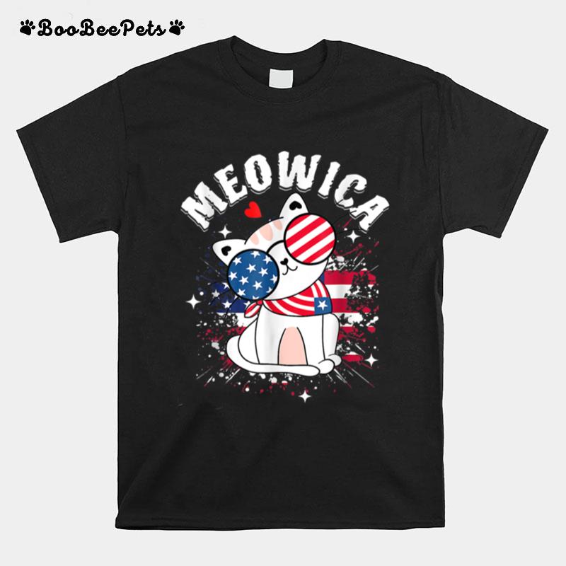 Meowica Cat Sunglasses Us Flag 4Th Of July Merica Funny 2022 T B0B4Zkgsty T-Shirt