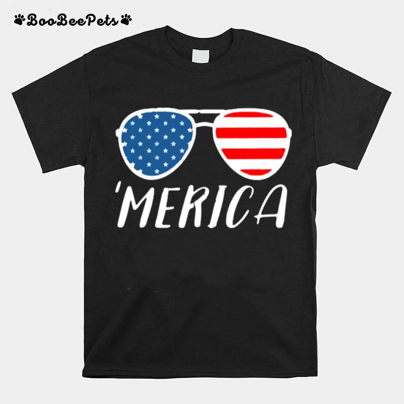 Merica Flag Sunglasses Americana Usa T-Shirt