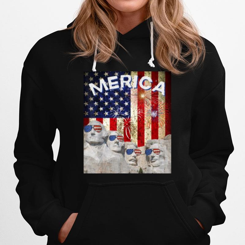 Merica Mount Rushmore American Flag Sunglasses 4Th Of July Hoodie