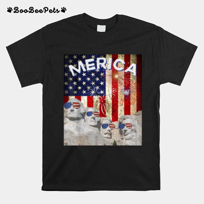 Merica Mount Rushmore American Flag Sunglasses 4Th Of July T-Shirt