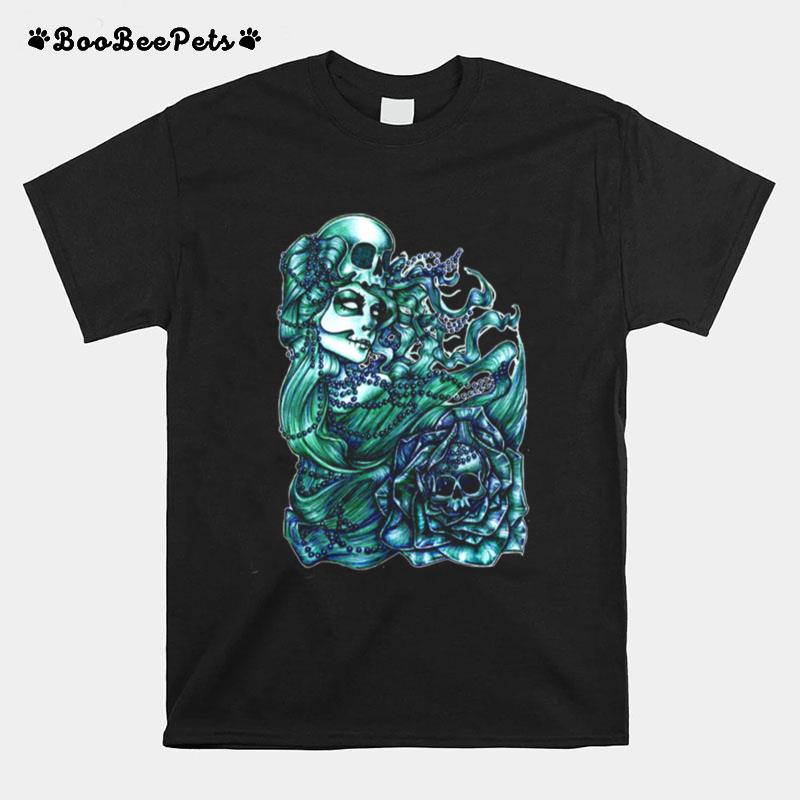 Mermaid Of The Dead Sugar Skull Day Dead Dia De Los Muertos T-Shirt