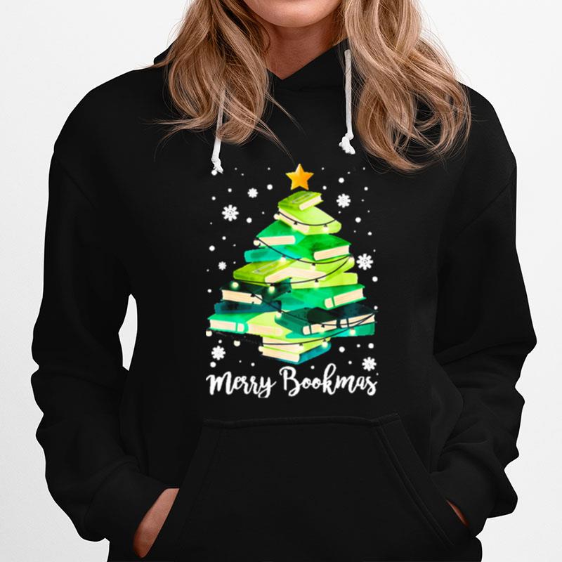 Merry Bookmas Books Pine Tree Funny Reading Lover Christmas Hoodie