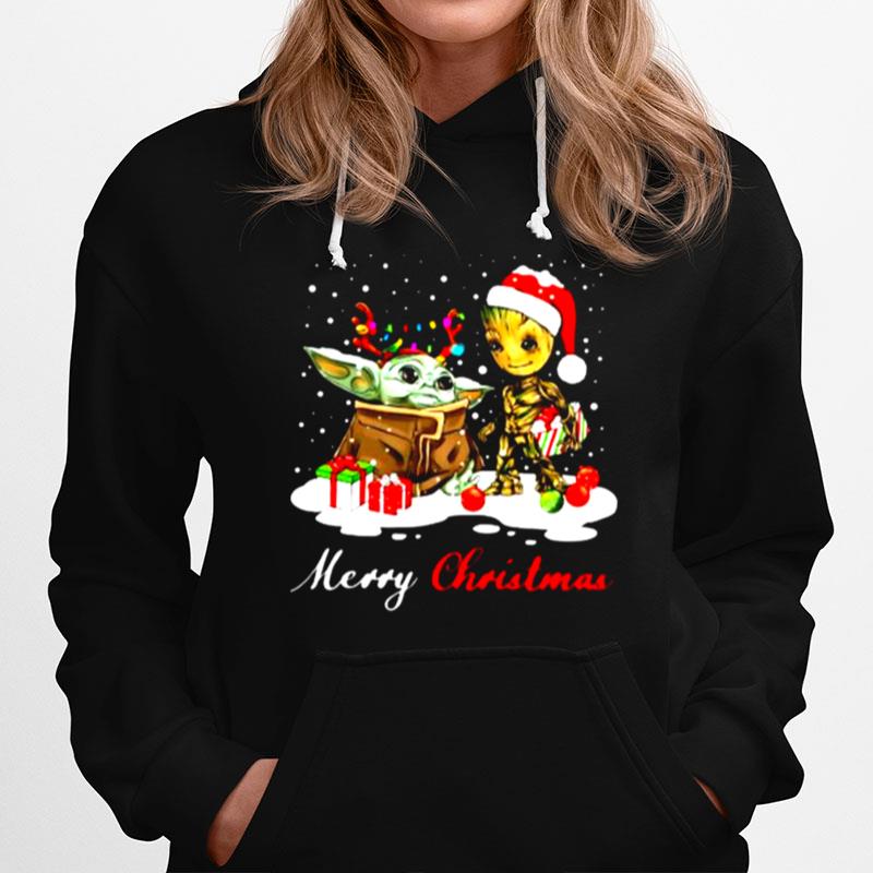 Merry Christmas Baby Yoda And Groot Ornament Christmas Hoodie