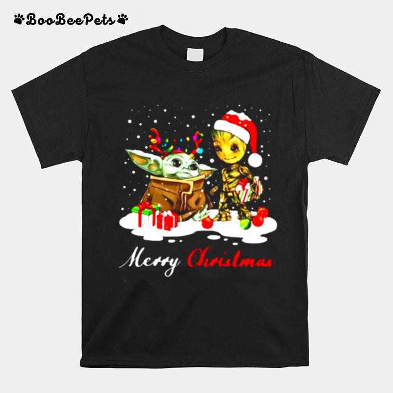 Merry Christmas Baby Yoda And Groot Ornament Christmas T-Shirt