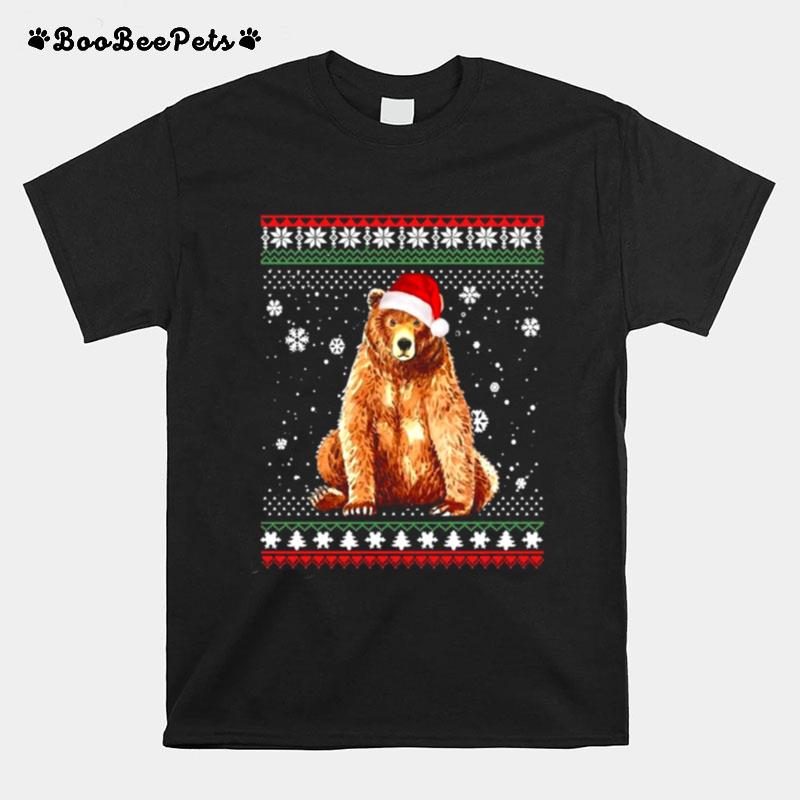 Merry Christmas Bear Costume Santa Hat In Snow Ugly T-Shirt