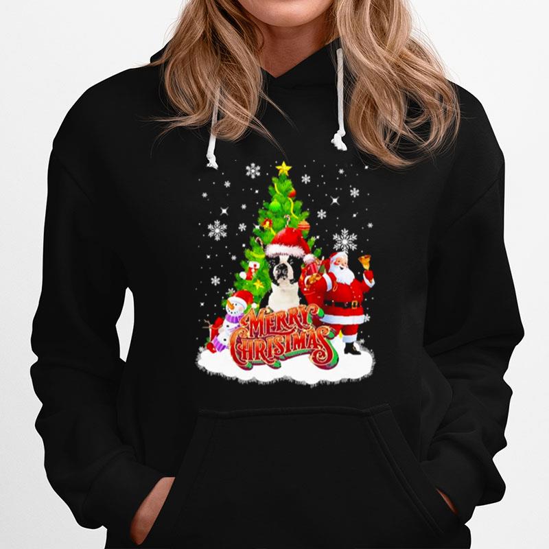 Merry Christmas Santa Claus Black Boston Terrier Sweater Hoodie